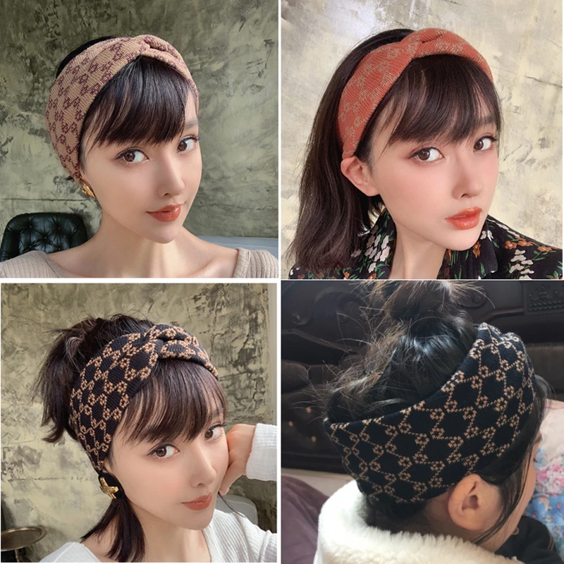 

Vintage Headband For Women Girls Twisted Head Wrap Baby Knitted Hair Bands Print Children Turban Ear Warmer Hair Accessories