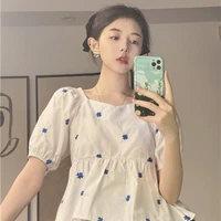 blouse women french embroidery floral v neck short sleeved shirt female design sense niche summer new korean blouse