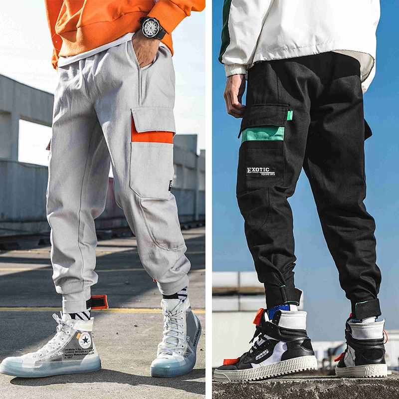 Мужские штаны карго с множеством карманов шаровары в стиле хип хоп мужские