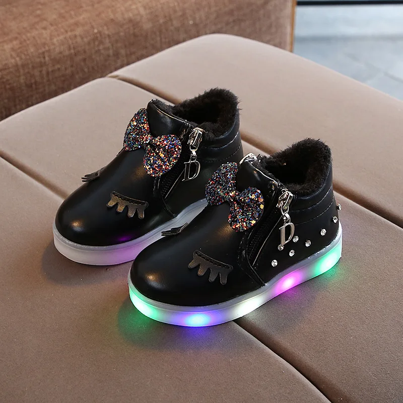 Fur cartoon Fashion Snow winter children boots Cute hot sales kids casual sneakers Lovely butterfly girls shoes
