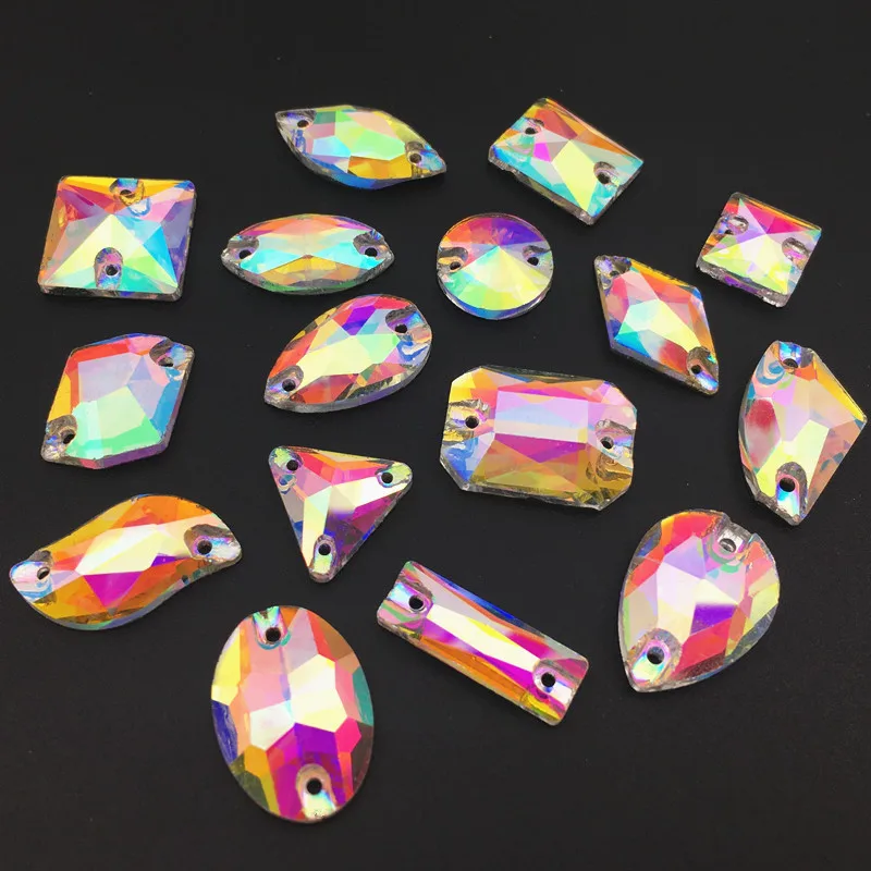 Стразы из хрустального цветного стекла AB стразы с плоским основанием Овальные