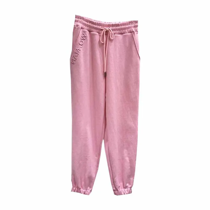 

2020 New Arrival Korean Sweet Women Sweatpants Vintage Lacing Bow High Waist Cargo Pants Preppy Style Casual Women Trousers