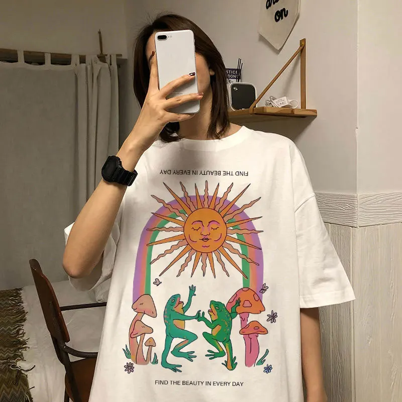 

Emo Crop Top Woman Women's Tops Hip Hop Clock Frog Printed T-shirt Harajuku Casual Street Letter Cybergoth Egirl T Shirts