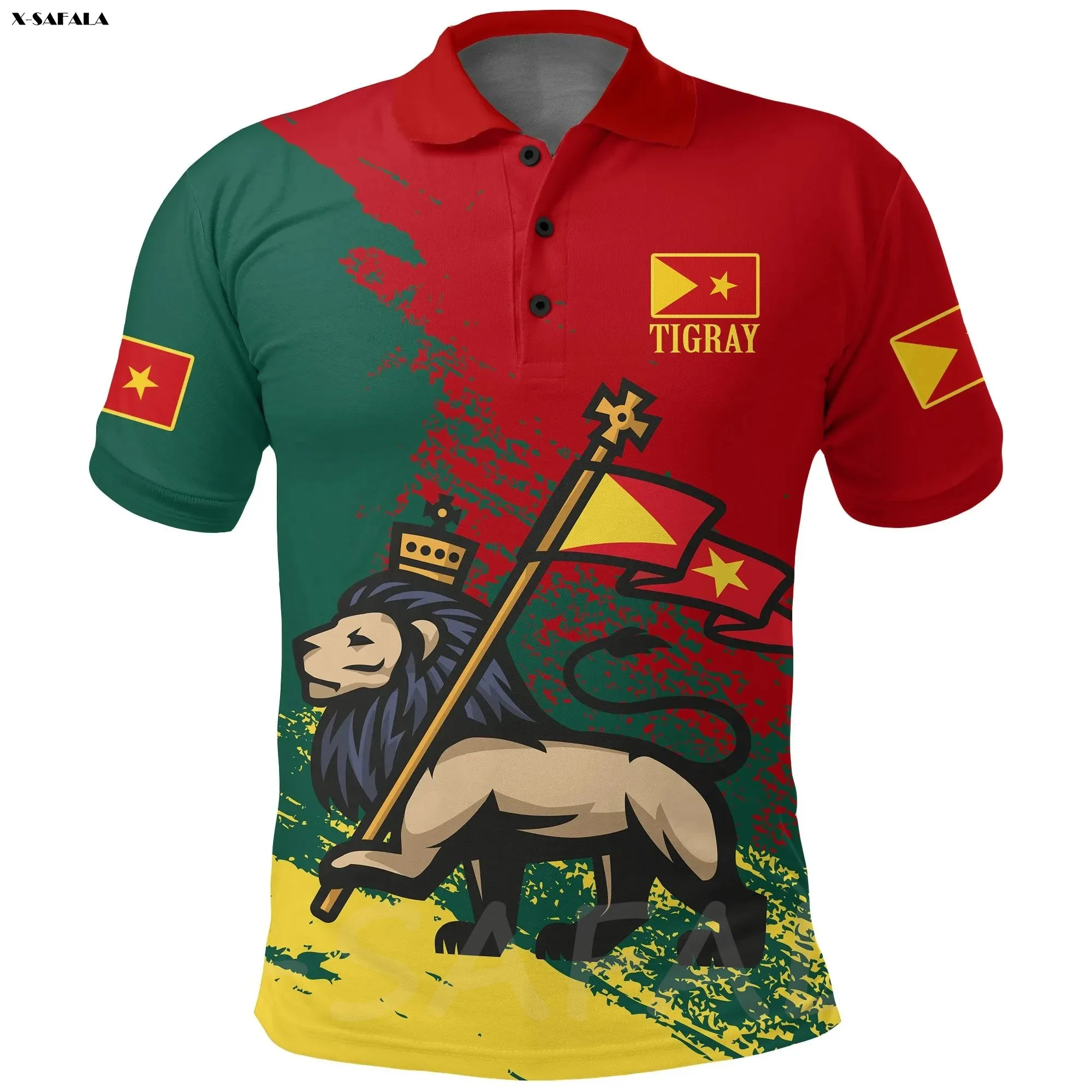 

Africa Lion Tigray Flag Map 3D Printed High Quality New Polyester Fiber Men Female Collar Polo Shirt Tee Tops Anti Shrink