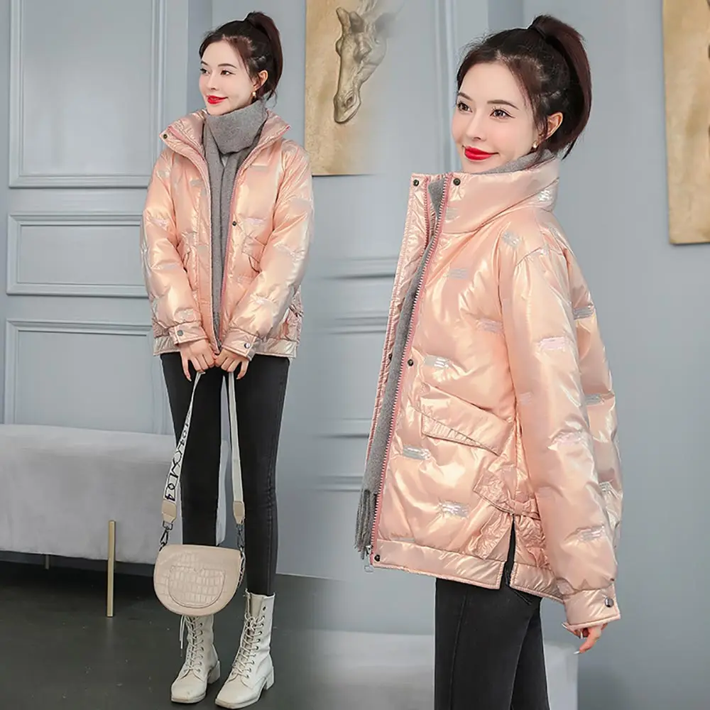 PinkyIsBlack 2021 New Autumn Winter Women Coat Jacket Thick Parkas Warm Casual Pocket Sequins Shiny Short Winter Jacket Women