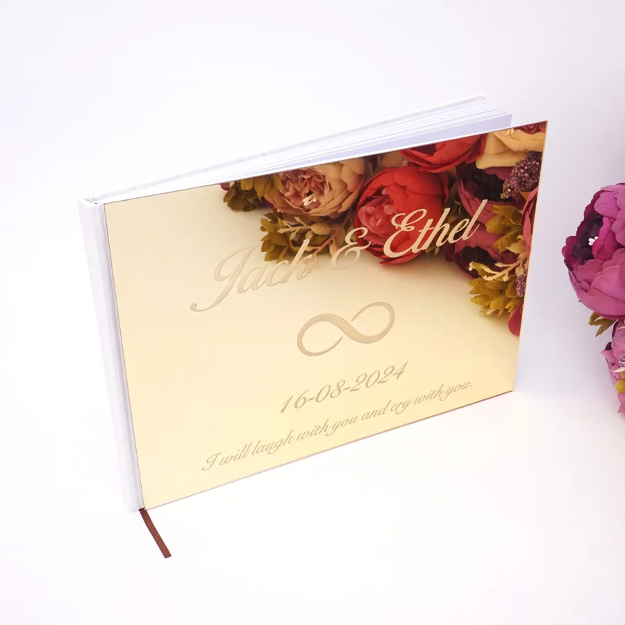 Индивидуальная акриловая Свадебная книга с гравировкой 25x18 см|Гостевая подписей|