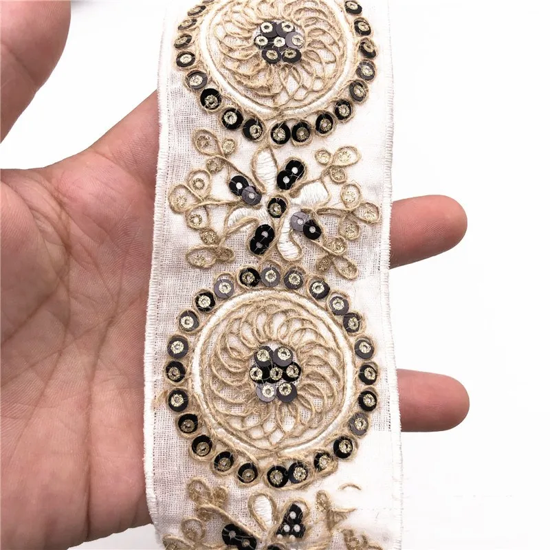 Кружевная отделка с блестками 1 ярд вышитая лента для шитья аппликация