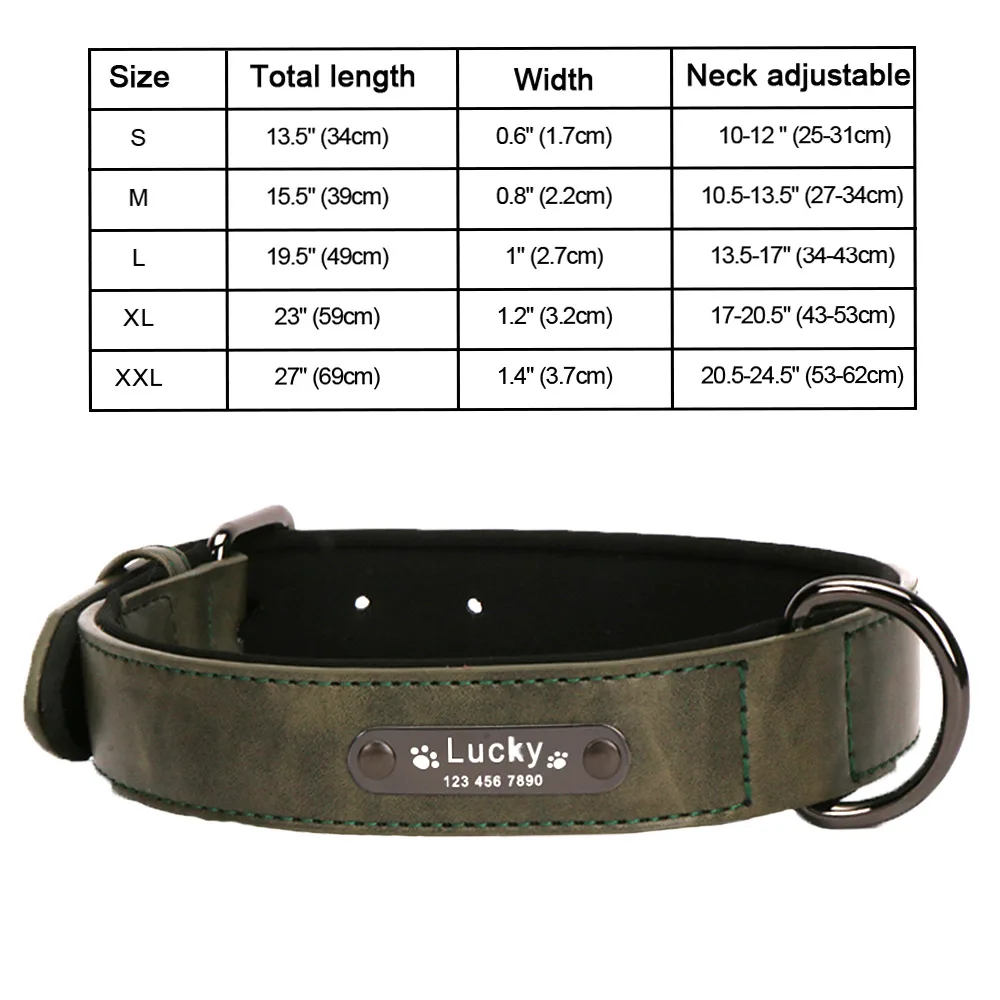 Green Collar 8 цветов кожаный индивидуальный ошейник для собаки на заказ ошейник для собак утолщенное выгравированное имя роскошные большие собаки гравировальные Ошейники бульдог ошейник de Personalizado para Perros ошейники для со - Цвет: Green Collar