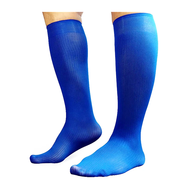 Knee High Blue Mens Nylon Socks Formal Dress Suit Socks Gay Male Sexy Stocking Socks Hose For Man High Quality Brand Socks