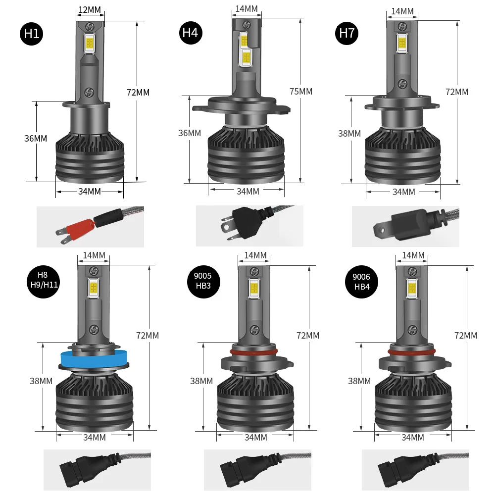 

Canbus 90W 30000LM H1 H4 H7 H8/H9/H11 9005/HB3/H10 9006/HB4 9012 Bulb NO ERROR LED Car Lamps CSP 24 Chip Headlight Kit 6000K 6K