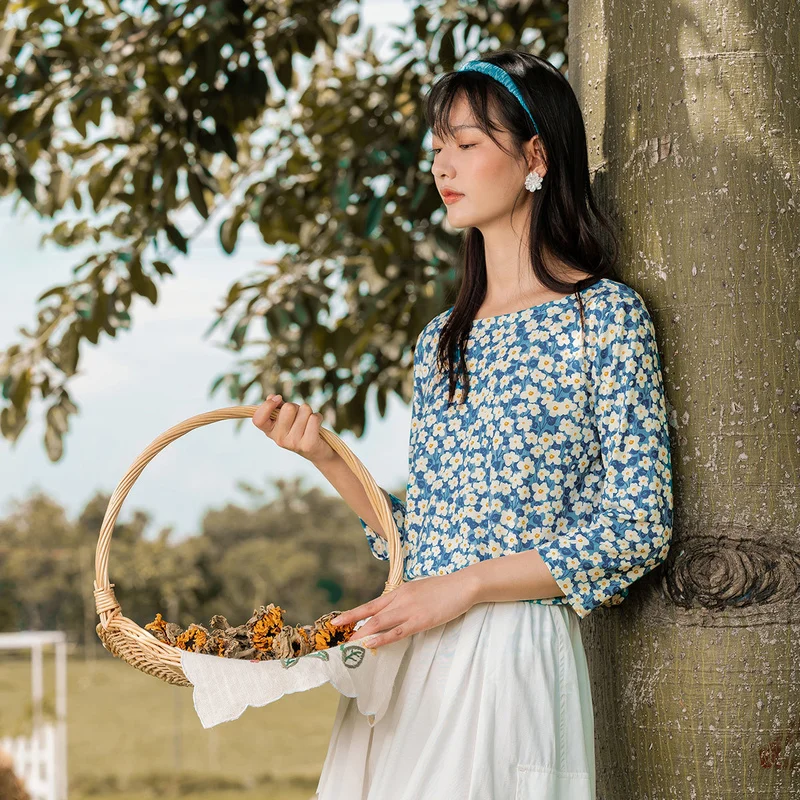 Осенняя винтажная женская рубашка INMAN хлопковые топы с круглым вырезом и рукавом