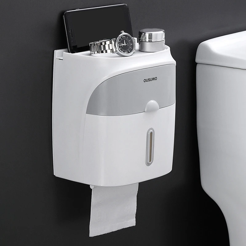 OUSUWO Waterproof Toilet Paper Holder Wall Mounted Bathroom Tissue Box Free-Punch Double-Layer Storage Rack Roll | Дом и сад