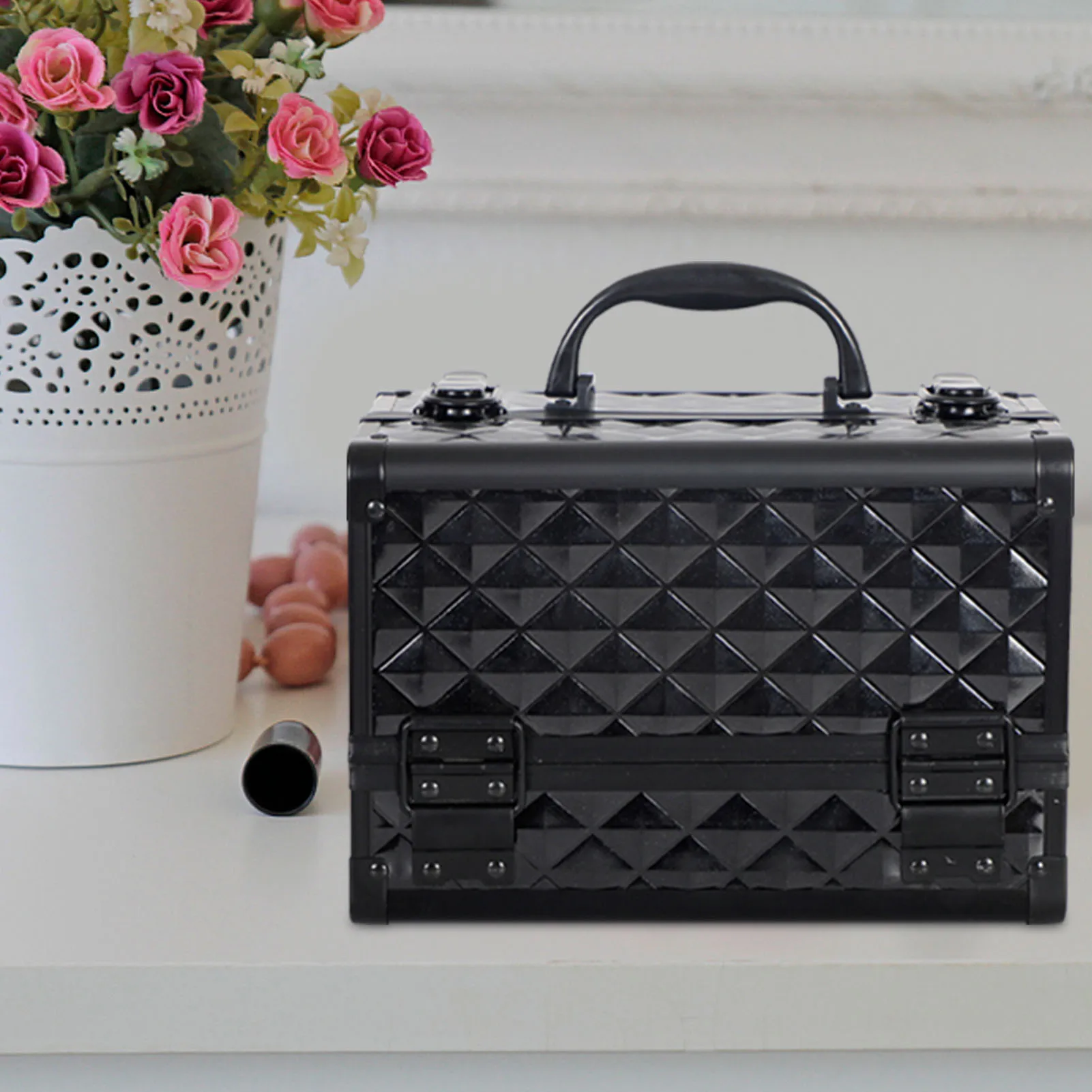 

Cosmetic Case Large Capacity Makeup Toiletry Cosmetic Bag Extendable Multilayer Storage Box Portable Makeup Suitcase With Mirror