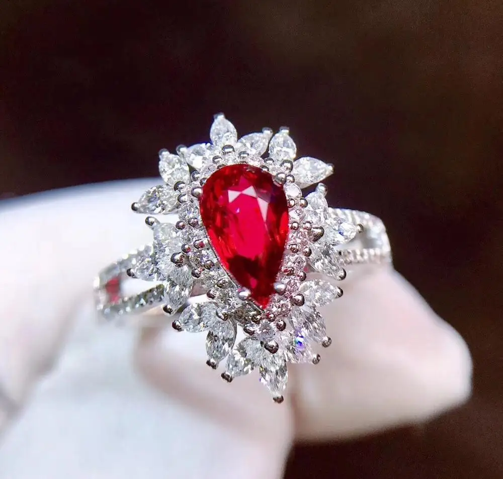 Fine Jewelry GRS cert Pure 18 K Gold Natural Red Ruby 1.0ct Diamond Wedding Engagement Female Rings for Women Ring | Украшения и