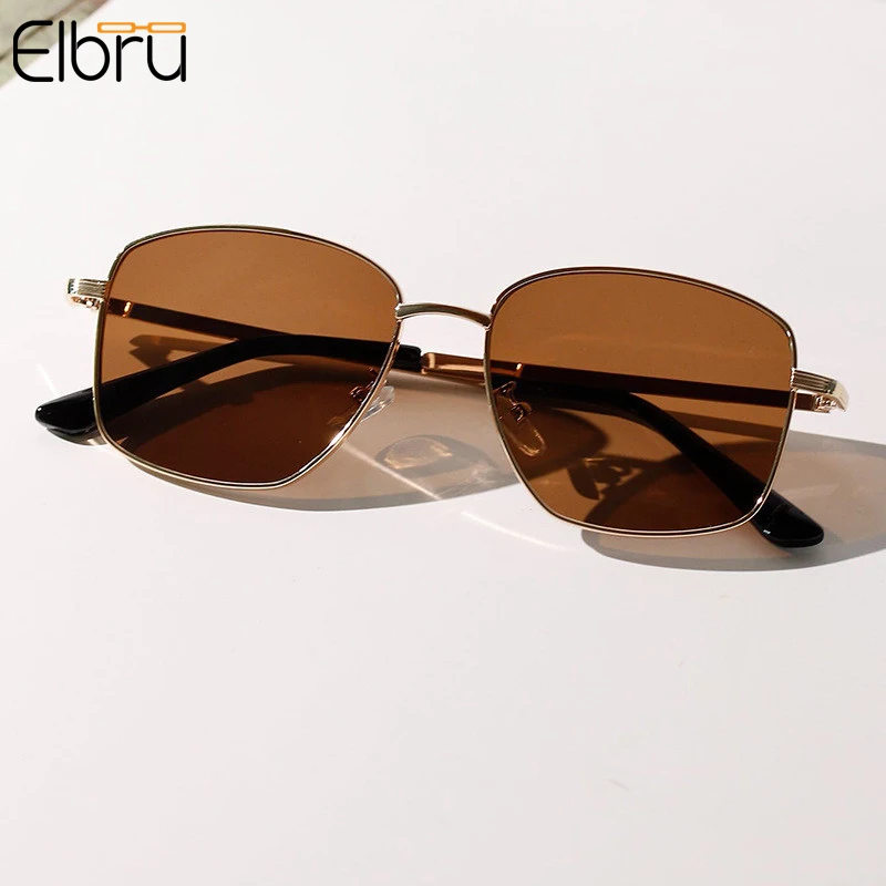 

Женские Большие Квадратные Солнцезащитные очки Elbru, брендовые дизайнерские очки в полностью металлической оправе в стиле ретро, модные очк...
