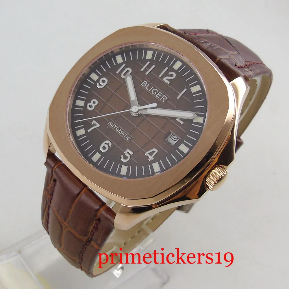 Роскошные мужские часы с коричневым циферблатом и кожаным ремешком 39 мм