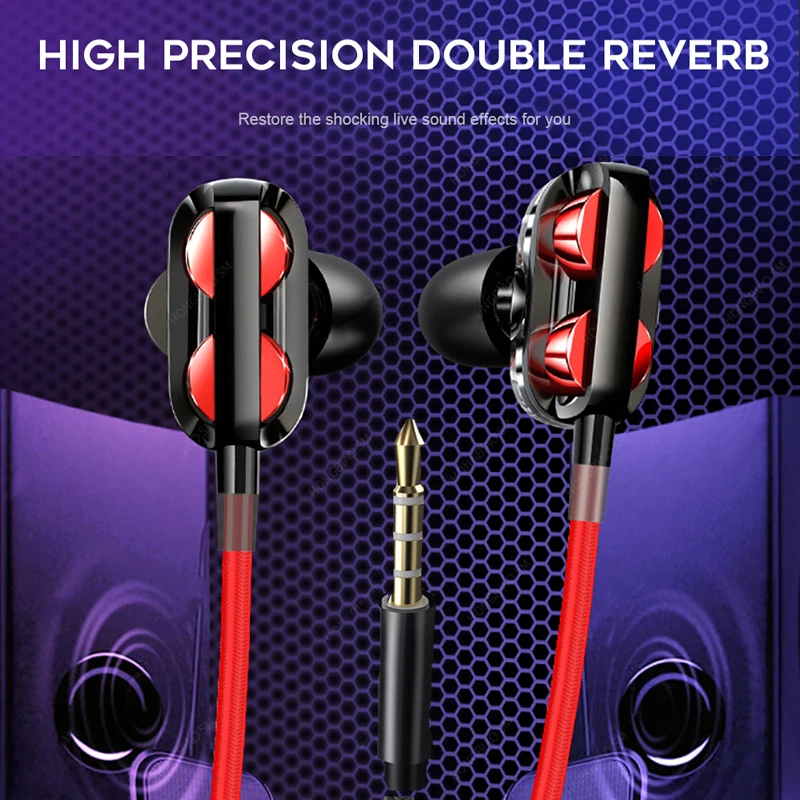 Бас двойной динамический звук наушники-вкладыши спортивные наушники с