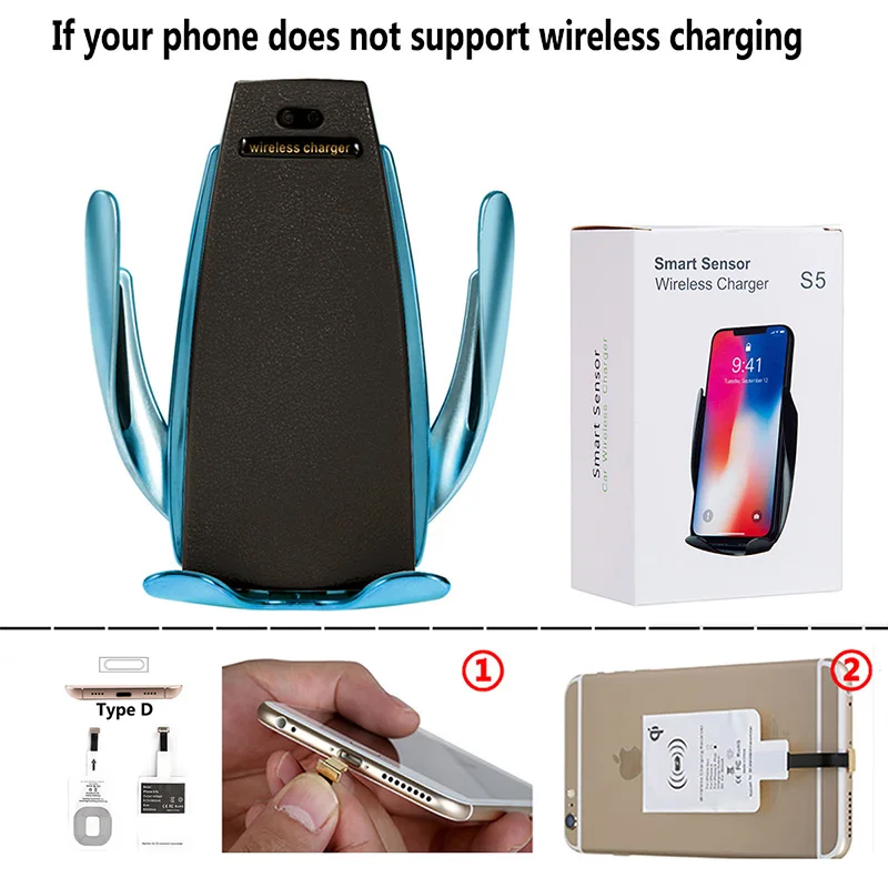 Blue-for-iphone Беспроводное автомобильное зарядное устройство Быстрая зарядка держатель мобильного телефона автоматический зажимной кронштейн Интеллектуальный вентиляционный порт для X Apple Plus - Цвет: Blue-for-iphone
