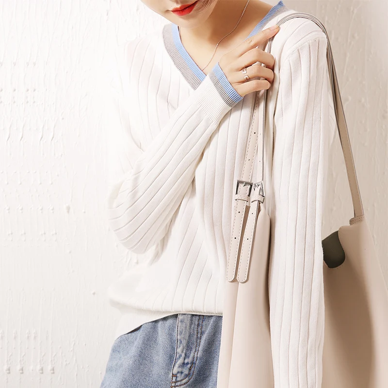 Высококачественный Женский кашемировый свитер с длинными рукавами и V-образным