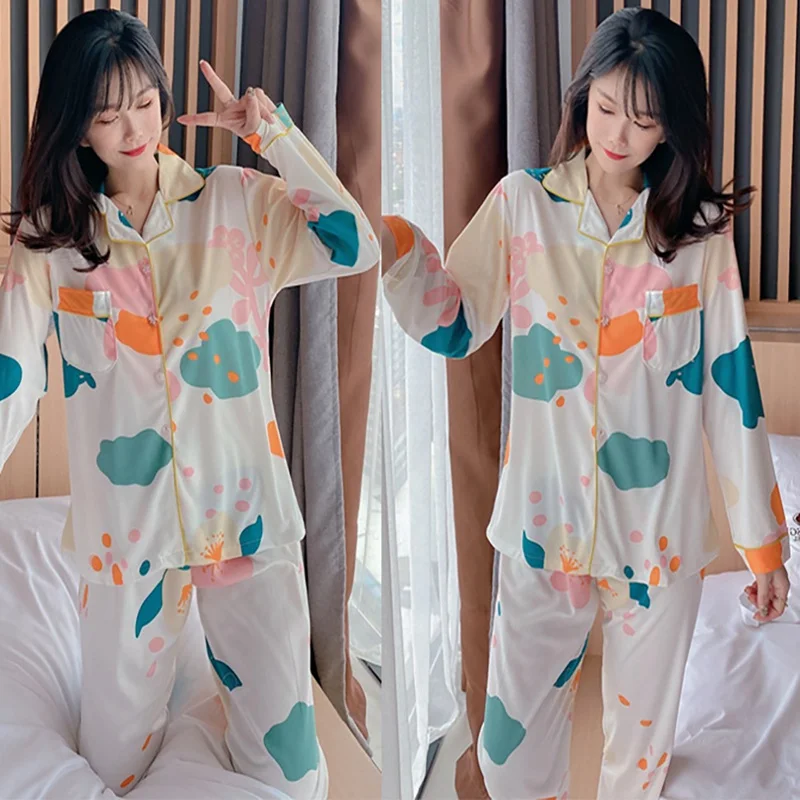 

New Cardigan Lapel Pajamas Casual Women's Home Service Two-piece Suit