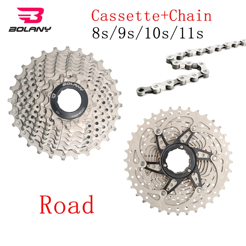 

BOLANY Road Bicycle Cassette 8s 9s 10s 11speed Flywheel with 8s-11s Chain 11-28/32/36T Bike Sprocket Derailleur Fit Shimano/SRAM