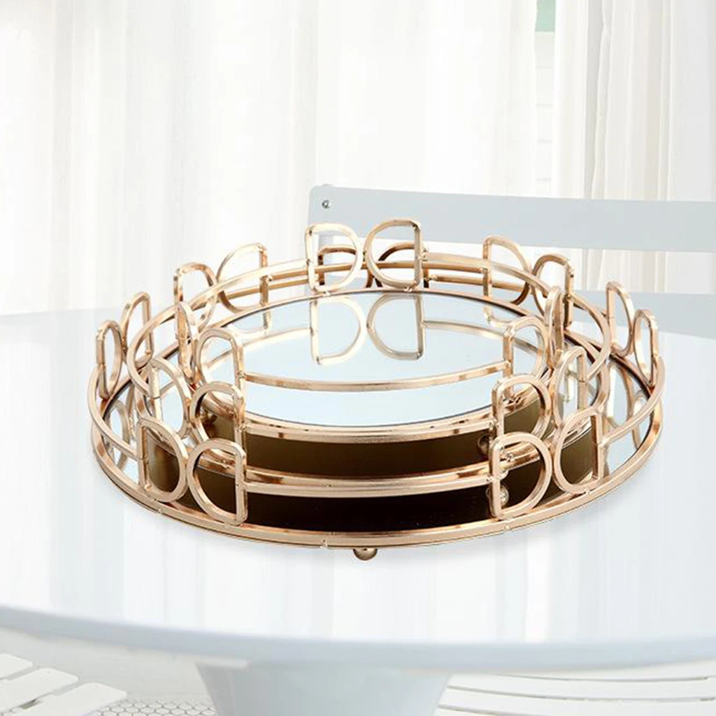 

Round Plate Mirror Decorative Cosmetics Candle Coffee Table Serving Vanity Tray Jewelry Perfume Organizer for All Occasions