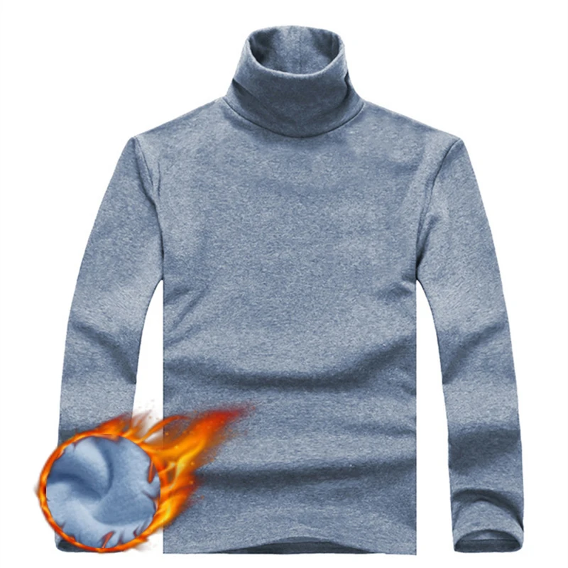 Autumn Winter Men's Thermal Long Sleeve Roll Turtleneck T-Shirt Solid Color Tops Male Slim Basic Stretch Tee Top