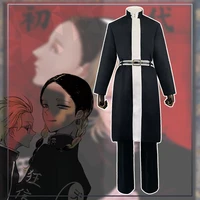 haitani raidou cosplay black coat pant belt 3pcs set chinese characters printe stand collar trench cloak anime tokyo revengers