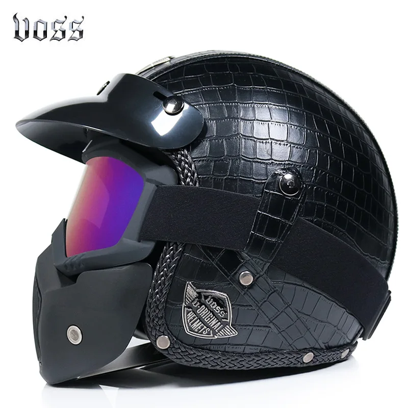 

ForHarley retro motorcycle helmet men and women handmade leather motorcycle helmet jet helmet electric half helmet four seasons