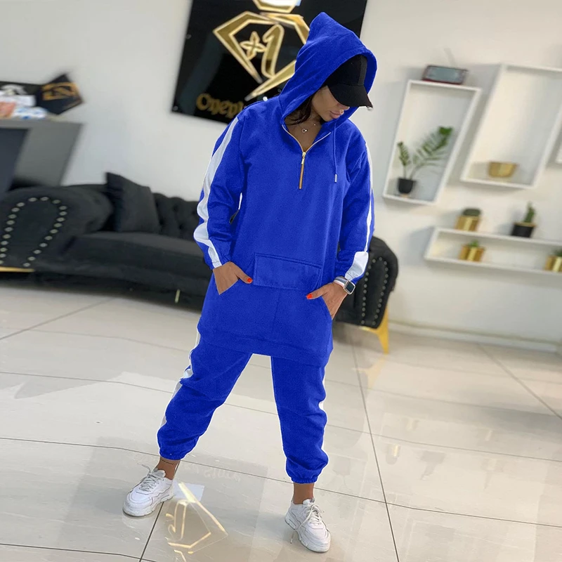 

Patchwork Two Piece Set Hoodies Women Long Tops Sweatpants Tracksuit Fall Clothes for Women Loungewear Winter Outfits