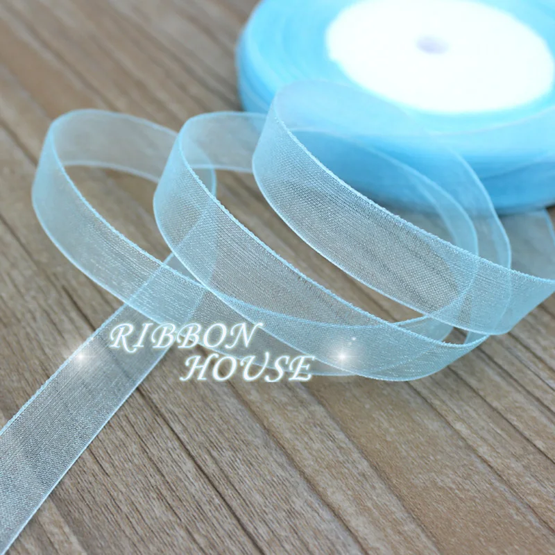 (50 yards/roll) 1/2''(12mm) sky blue organza ribbons wholesale gift wrapping decoration Christmas ribbons