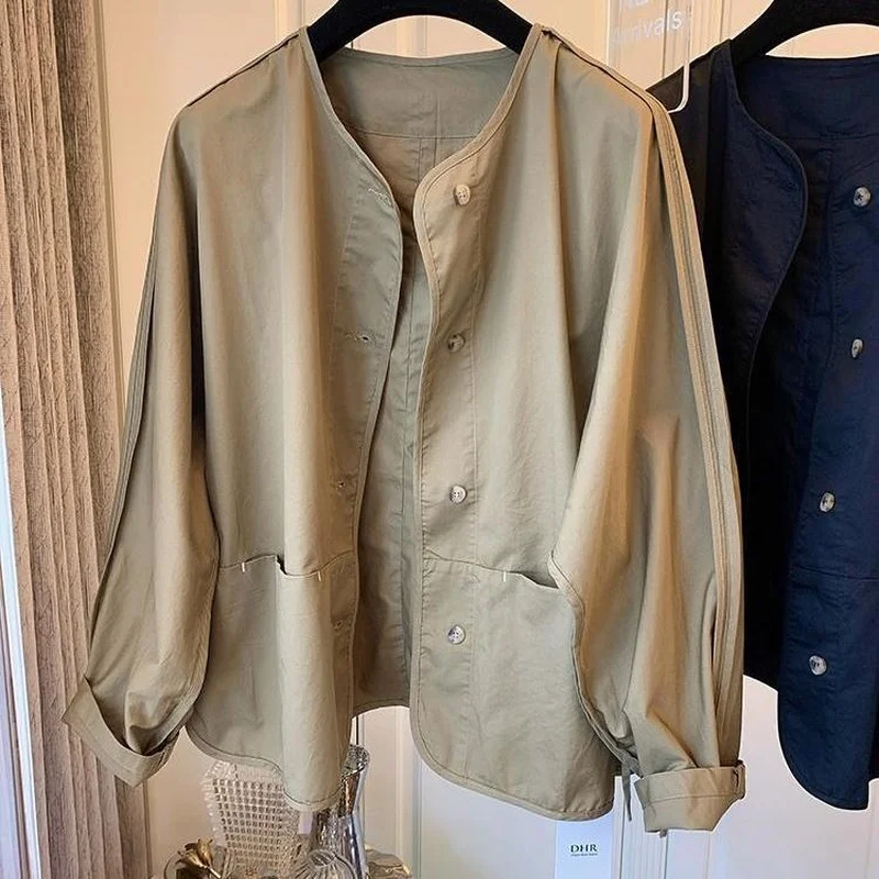 

Однотонный женский Тренч с карманами в стиле пэчворк, Осень-зима, новинка 2021, Свободный Повседневный Универсальный женский топ с круглым вы...