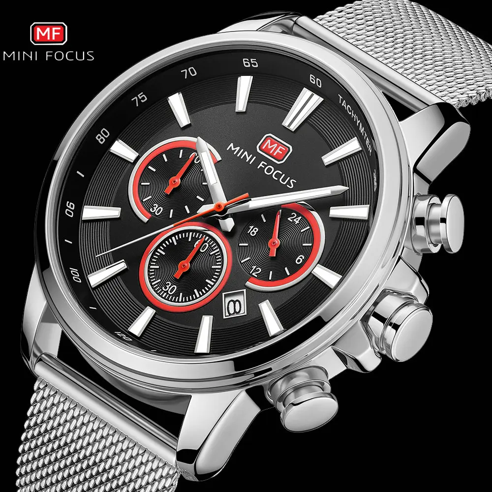 Спортивные часы MINI FOCUS мужские Роскошные водонепроницаемые кварцевые наручные с