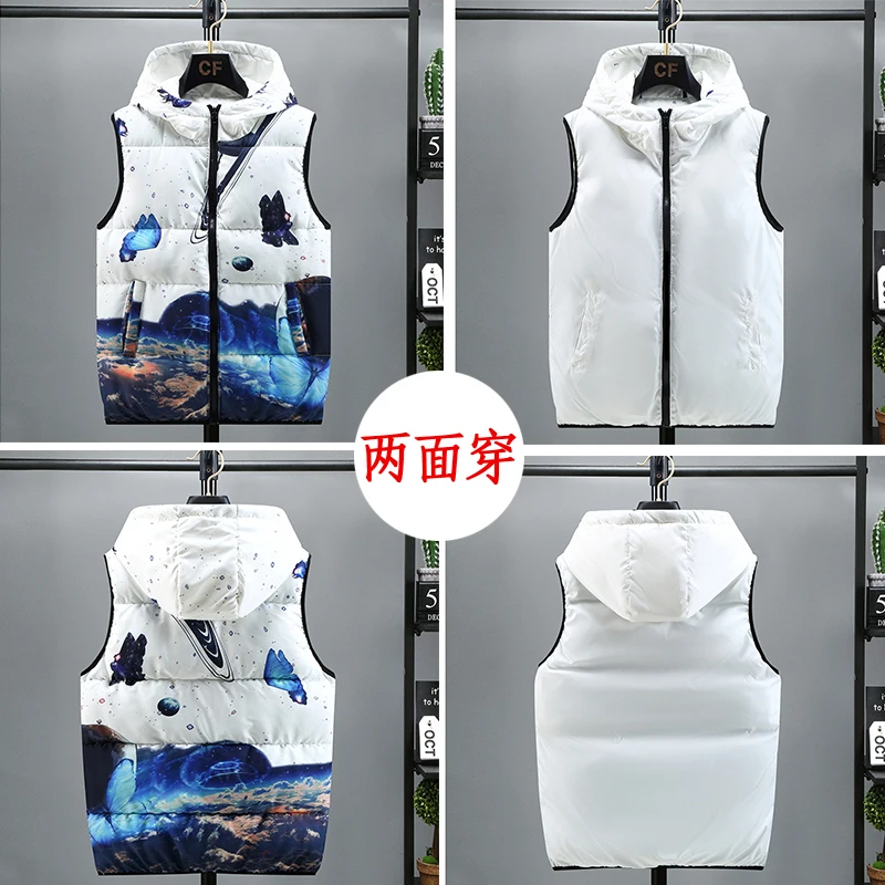2021 new autumn and winter down cotton vest vest vest men's two-sided wear youth vest vest waistcoat men's coat