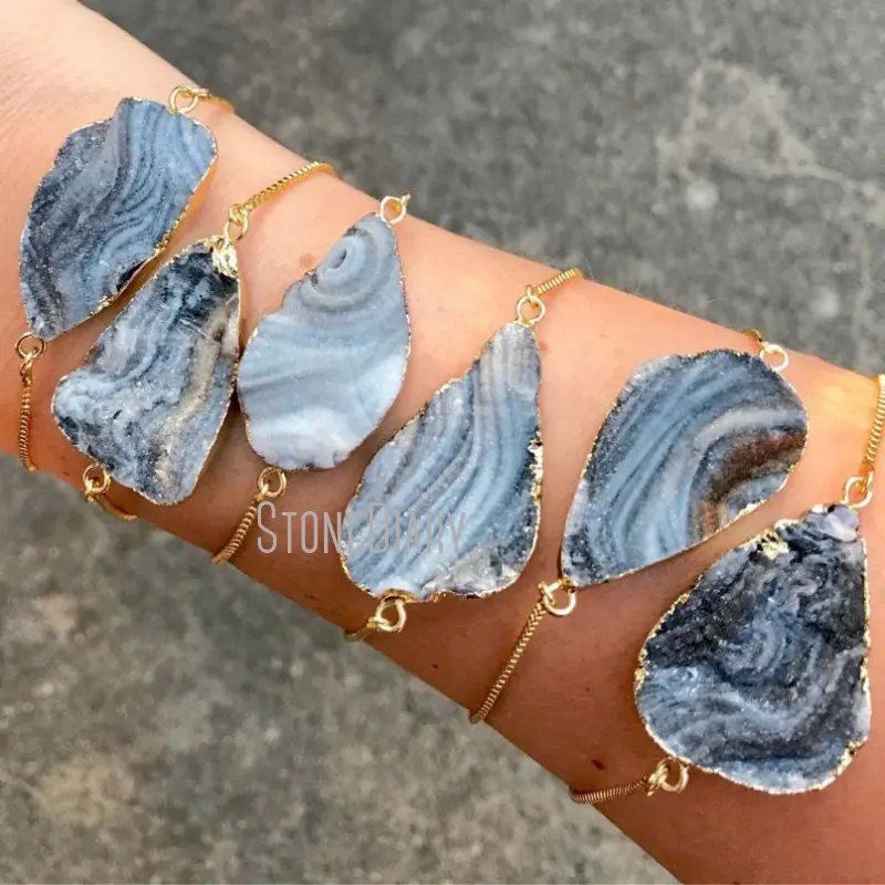 BM11261 Bohemian Galaxy Quartz Chain Bracelet Gold Plating Agates Connector Minimalist Gift For Her | Украшения и аксессуары