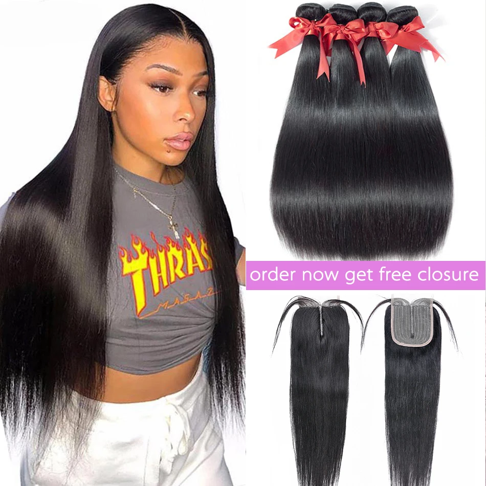 

Alidiamond Straight Human Hair Bundles Peruvian Body Wave Human Hair Weave Bundles order get free HD Transparent T Lace Closure