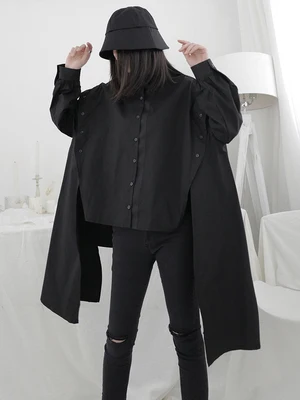 Рубашка Yamamoto с длинным рукавом спереди короткая сзади длинная дизайнерская