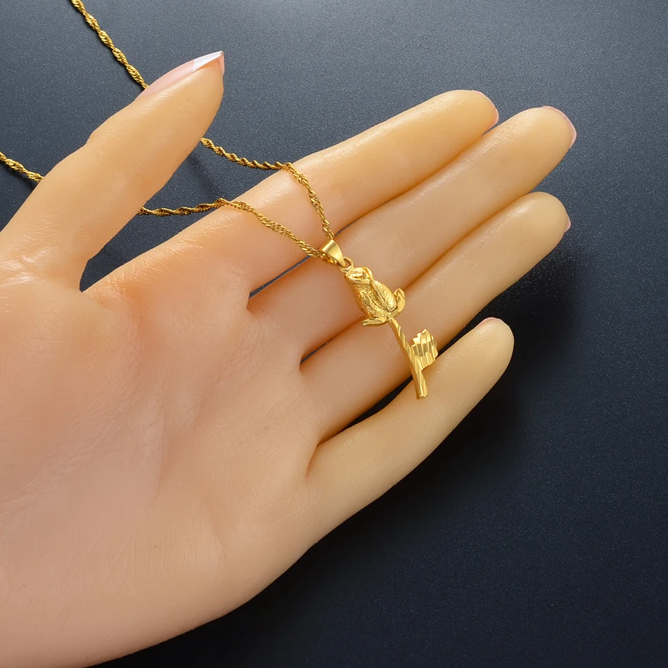 Anniyo Flower Necklaces for Women Gold Color Rose Pendant Jewelry African Arab Womens Girls #022806 | Украшения и аксессуары