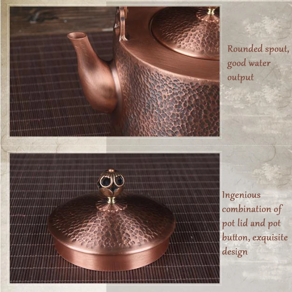 

1.3L/1.6L//2.0L Energe Spring Antique Copper Kettle Handmade Hammer Pattern Red Teapot Thickened Uncoated Health Tea Set Crafts