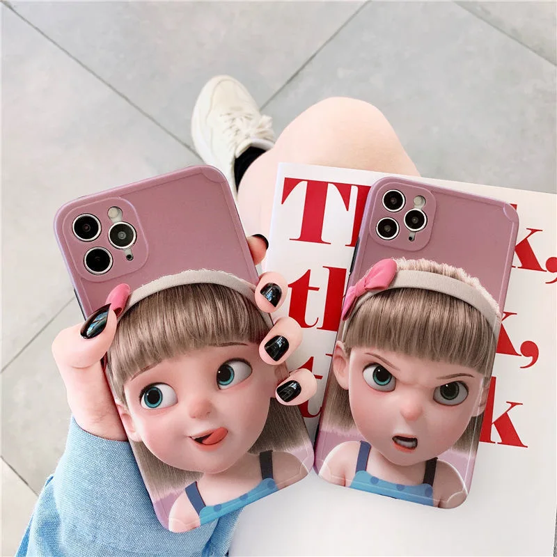 В виде мультяшной девочки 3D объемные с забавными мордашками iphone мобильный