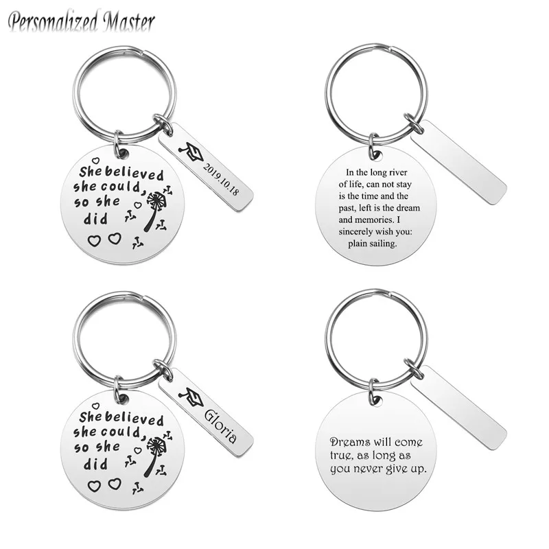 

Персонализированные мастер с гравировкой "She Believed She Could So She Did» брелок пользовательские Выпускной брелок вдохновляющие выпускники подарок