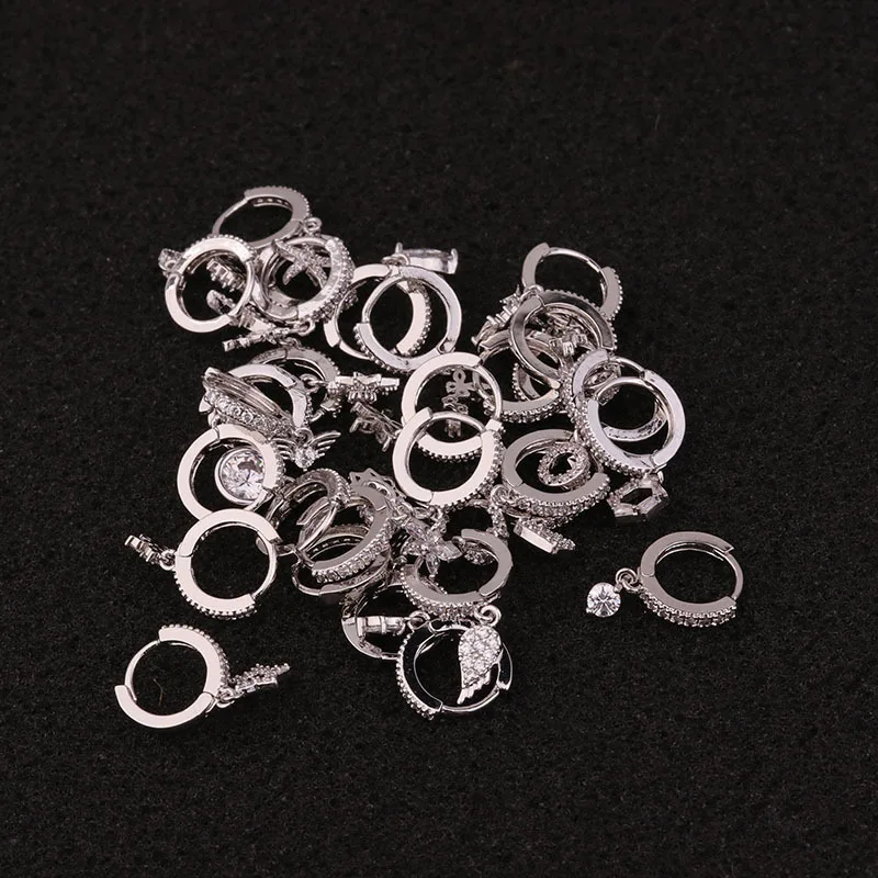 1 ШТ. Элегантная микроинкрустация CZ прокол зажимное кольцо серьга манжета с смесью формы подвеска звезды луны крест сердце обаяние ювелирных изделий.