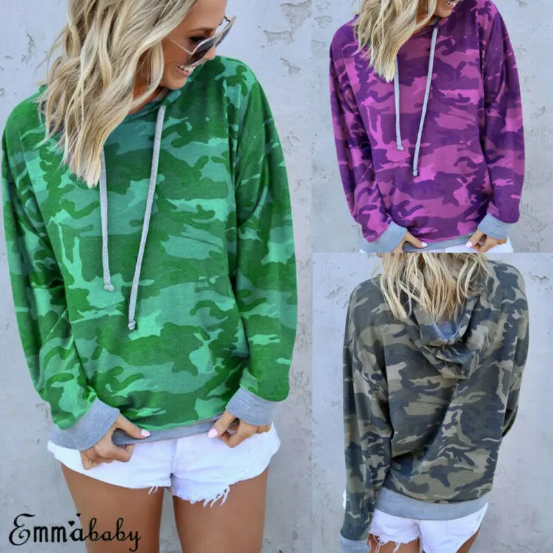 Women Camo Leopard T- Shirt Fashion Ladies Long Sleeve Tops Blouse Casual Hoodie Sweatshirt | Женская одежда