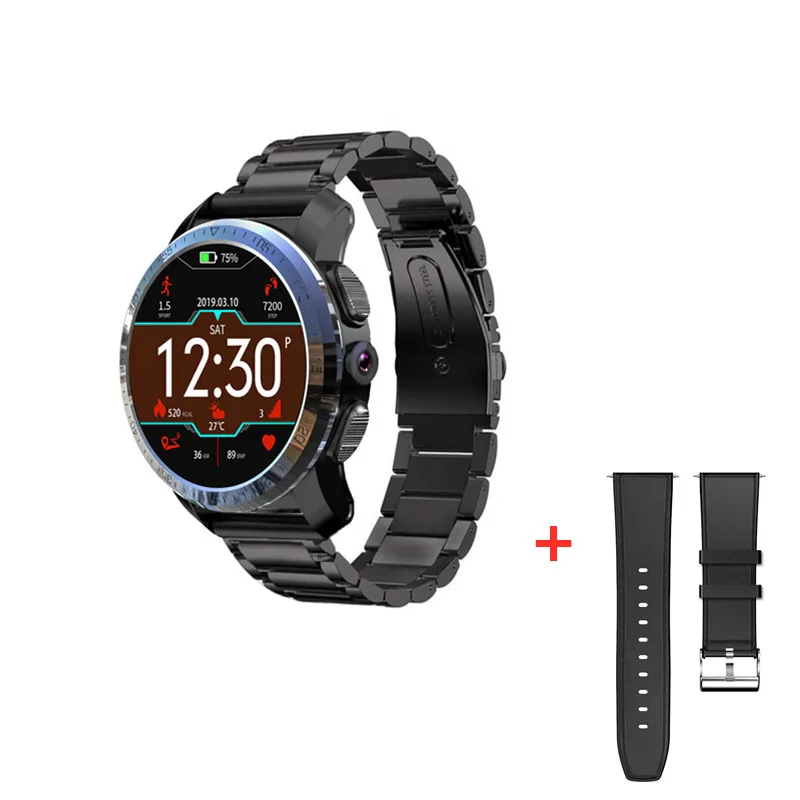 add black leather KC09 Смарт-часы для мужчин Android 7.1.1 3 ГБ 32 ГБ 800 мАч батарея камера 4G двойная система спортивные Смарт-часы телефон водонепроницаемый mp3 плеер - Цвет: add black leather