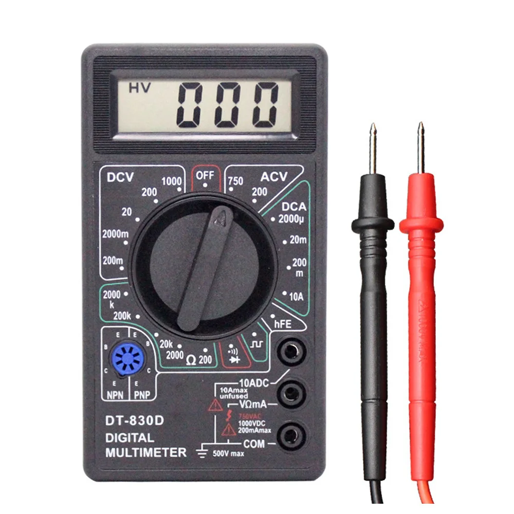 

Mini Digital Multimeter DT830D Maximum LCD Display 1999 AC DC Voltage DC Current Resistance Diode hFE Continuity Tester