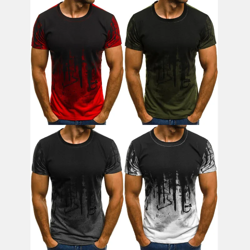 

KE men's fashion sports and fitness printed short-sleeved T-shirt summer personality T-shirt men