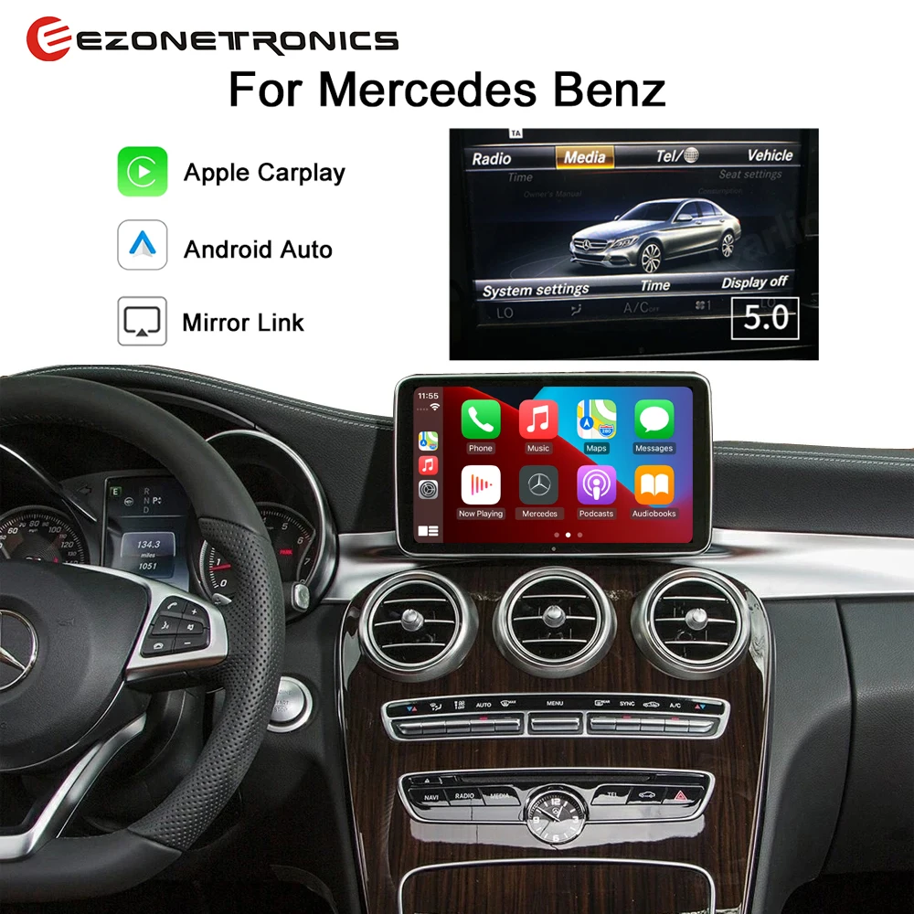 

Автомобильный видеоинтерфейс Ezonetronics, NTG 5,0, 5,1, MirrorLink для Mercedes Benz 2015-2018, беспроводной, CarPlay, Android, авто