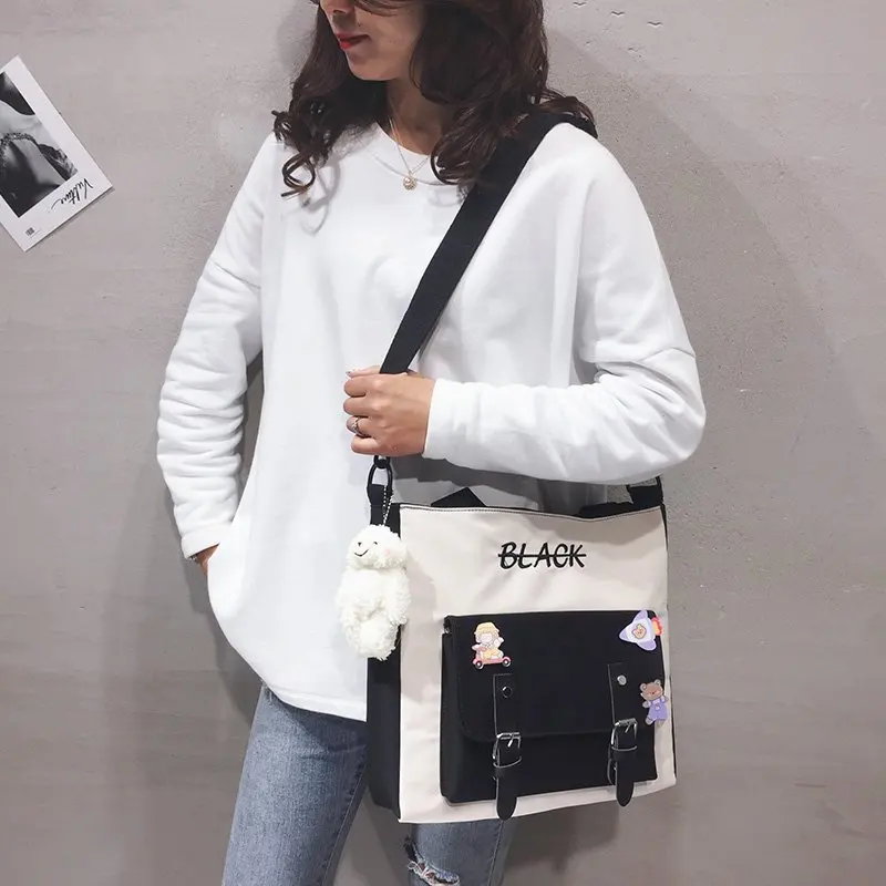 

Stitching Letter Printing Nylon Zipper Shoulder Crossbody Bags For Women's Fashion Casual Student Large Capacity Messenger Bag
