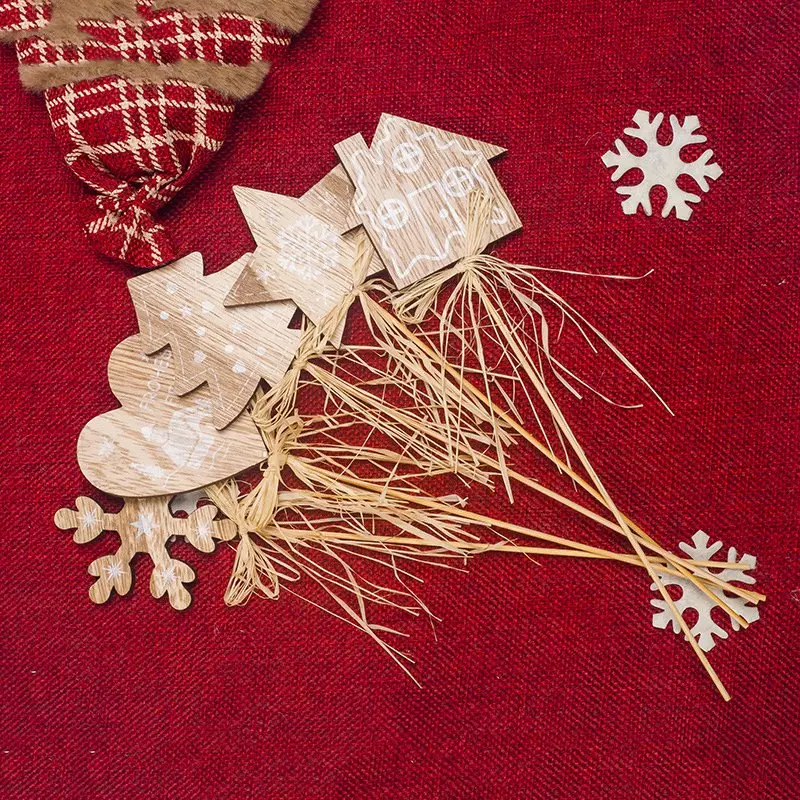 1 Set 10 Pcs Printing Wooden Christmas House Tree Star Shape Pendants Plugin Xmas Ornaments Home Party Decoration |