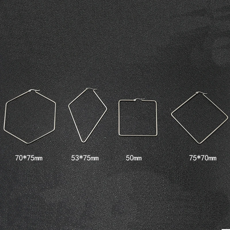 

WANGAIYAOStainless Steel Punk Jewelry Smooth Hexagon Big Hoop Earring For Women Lady Large Geometric Statement Loop Earring Gift